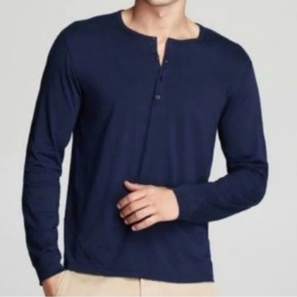 VINCE Long Sleeve Pima Cotton Henley Navy Blue Men's Size XL